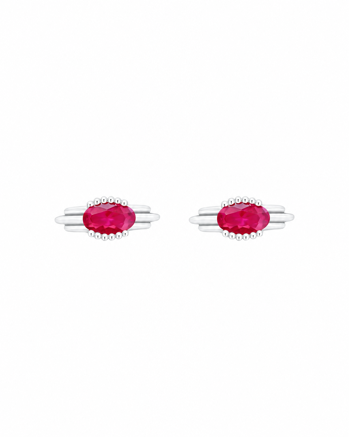 Kiki sterling silver stud earrings with ruby stone on a white background