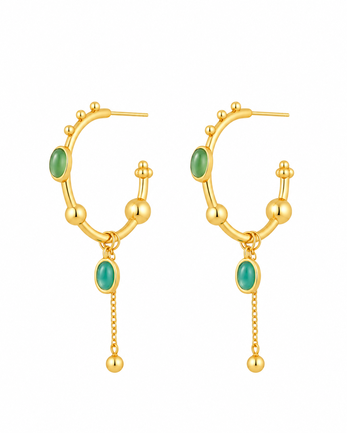 Loomi gold-plated sculptural hoop earrings with blue enamel on a white background