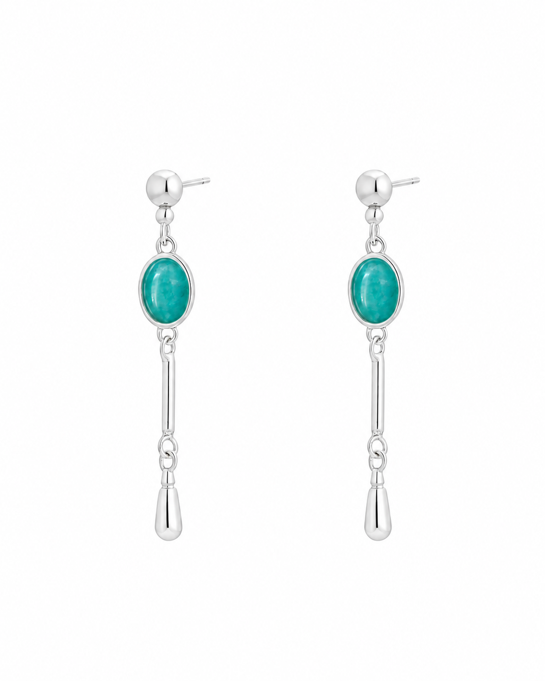 Wink sterling silver sculptural drop earrings with turquoise enamel on a white background