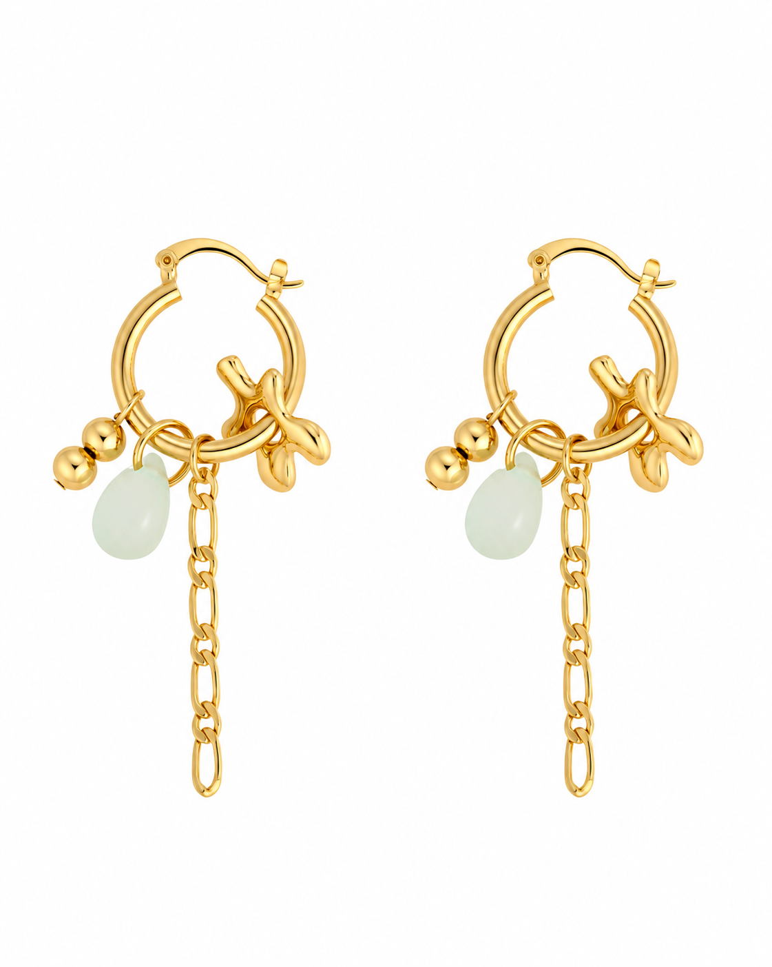 Cielo gold-plated sculptural hoop earrings on a white background