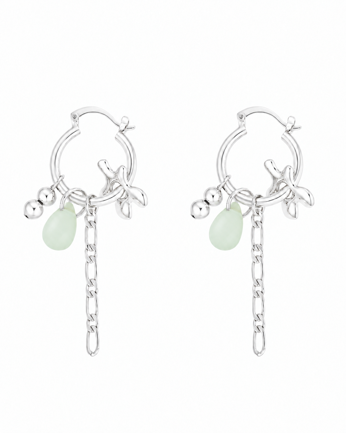 Cielo sterling silver sculptural hoop earrings on a white background