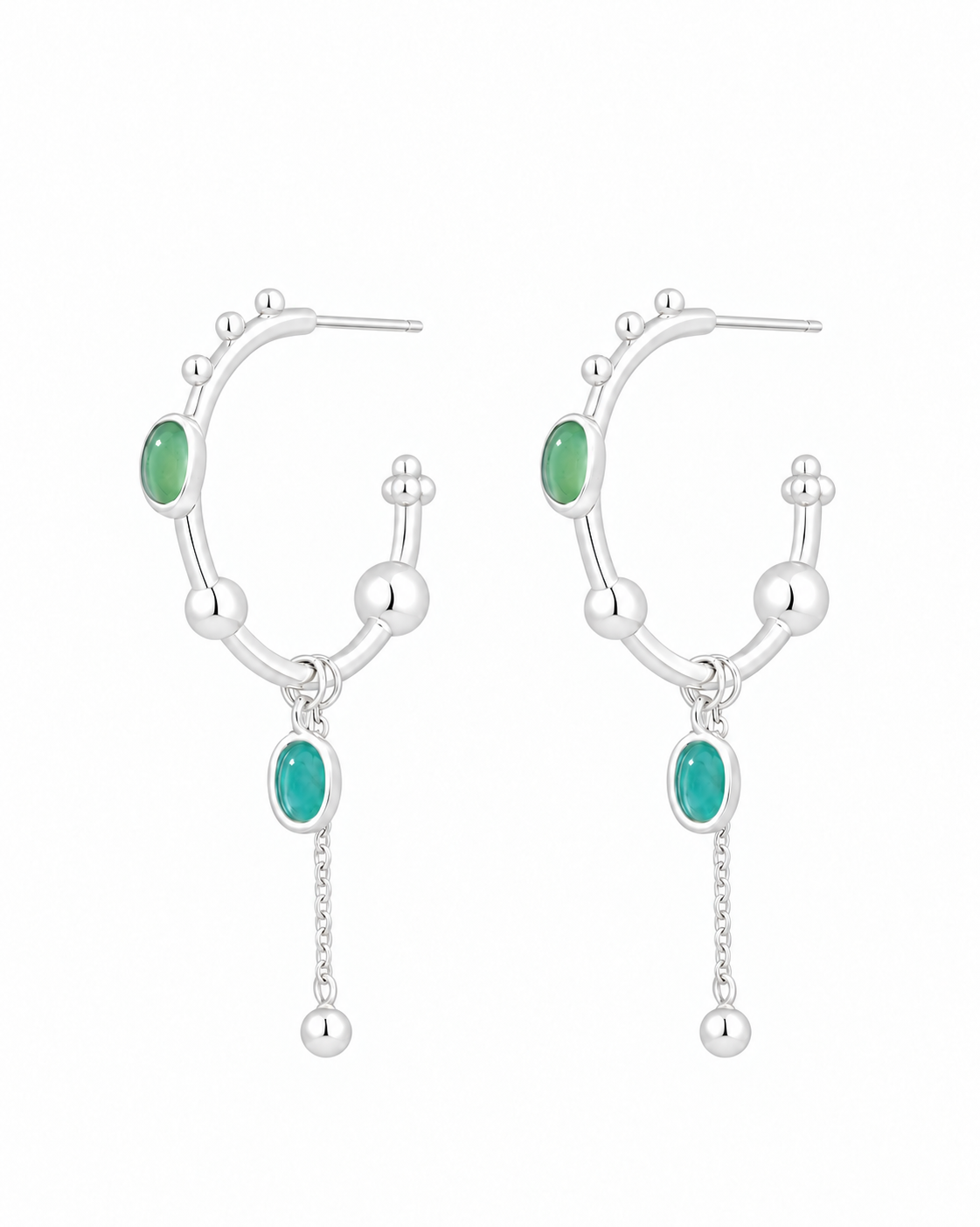 Loomi sterling silver hoop earrings with blue enamel on a white background