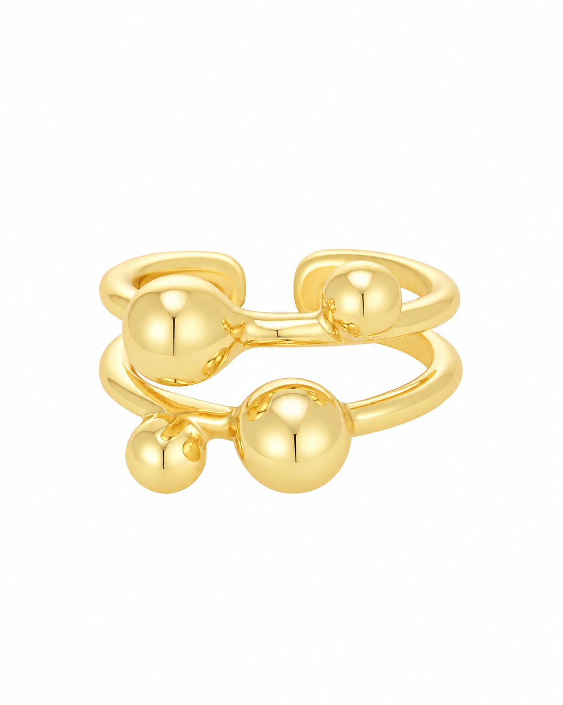 Orbi gold-plated sculptural ring on a white background