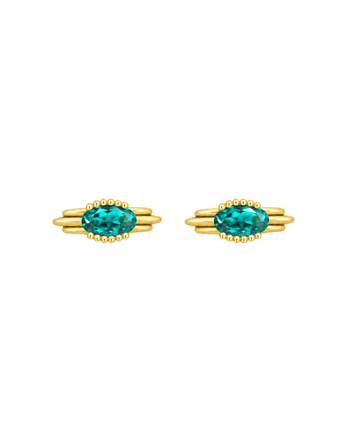 Kiki gold-plated stud earrings with teal stone on a white background