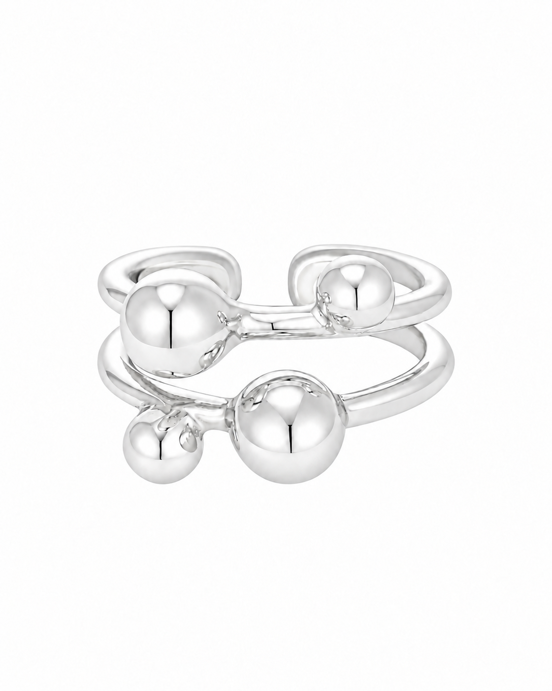 Orbi sterling silver sculptural ring on a white background